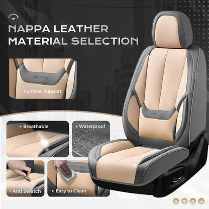 Coverado Seat Covers, Car Seat Covers Full Set, Leather Seat Covers for Cars, Car Seat Protector, Gray Car Seat Covers Front Seats and Back Seats Universal Fit for Most Cars Beige