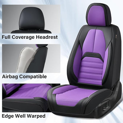 Coverado Car Seat Covers Full Set, Seat Covers for Cars, Automotive Seat Covers, Waterproof Nappa Leather Front Seats and Back Car Seat Protector, Universal Fit for Most Cars SUV Trucks,Black&Purpe