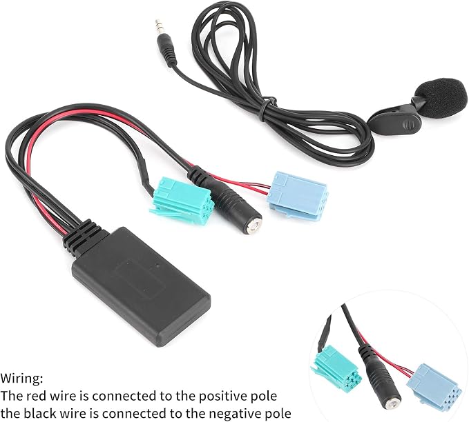 Bluetooth Audio Adapter,DC12V 6Pin Bluetooth Audio Cable Car Stereo AUX-in Adapter with Microphone ABS Fit for Clio/Espace/Megane