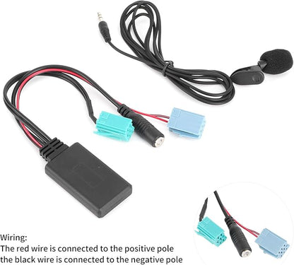 Bluetooth Audio Adapter,DC12V 6Pin Bluetooth Audio Cable Car Stereo AUX-in Adapter with Microphone ABS Fit for Clio/Espace/Megane
