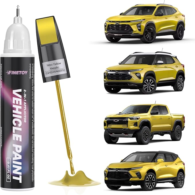 GHS/WA660G Nitro Yellow Metallic Touch Up Paint for Chevrolet, Car Scratch Repair Paint Kit with 2 in 1 Brush and Pen Nip, Exact-Match & Quick Drying Design for Chips and Nicks