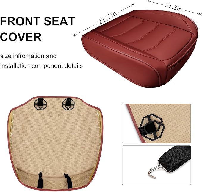 BOPUOVRE Car Seat Cover for Luxury & Comfort - PU Leather, Anti-Slip, Full Wrap Protection with Storage Pocket for Bottom Cushion - Universal Fit for 95% of Vehicles (Dull-red,2 Piece)