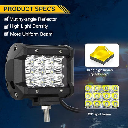 Willpower 2 Pcs 4 inch 36W Triple Row Flood Spot Beam Led Bar Driving Boat Off Road Lights for Jeep SUV Truck ATVs