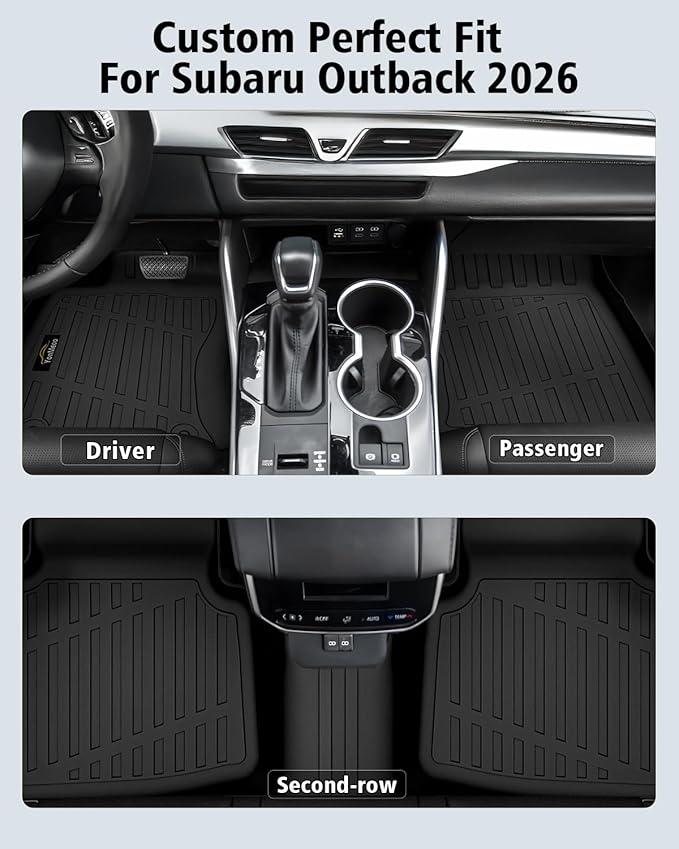 Floor Mats Custom for Subaru Outback 2026 All Weather TPE Rubber Protection 1st and 2nd Row Anti-Slip Floor Liners for Outback 2026 Accessories, Black