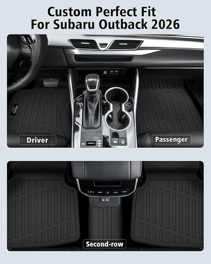 Floor Mats Custom for Subaru Outback 2026 All Weather TPE Rubber Protection 1st and 2nd Row Anti-Slip Floor Liners for Outback 2026 Accessories, Black