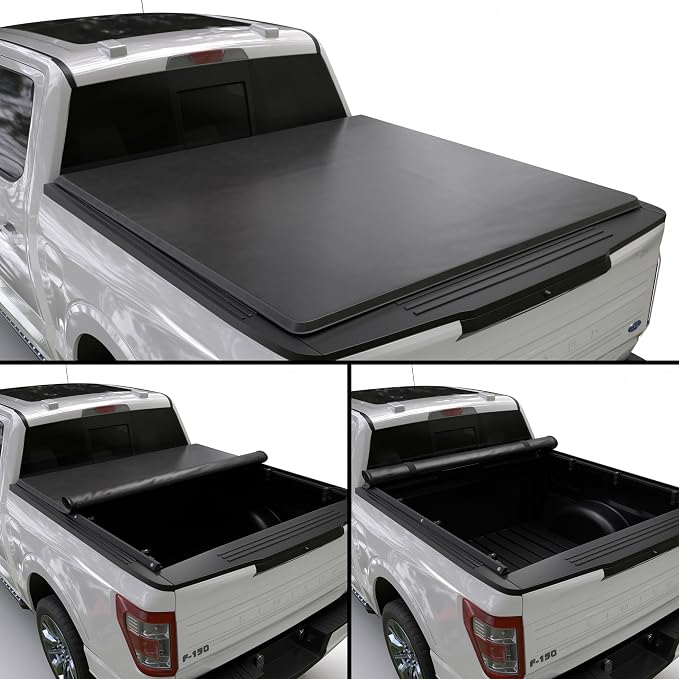Toptiny Soft Roll Up Truck Bed Tonneau Cover |SR017|Fits 2015-2026 Ford F150 6'5" Bed (78")