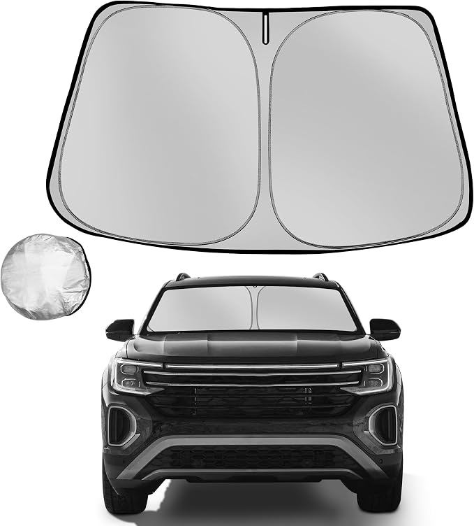 Windshield Sun Shade for 2018-2025 2026 Volkswagen VW Atlas Cross Sport Foldable Sun Sunshade for Car Front Window Blocks UV Rays and Heat Automotive Interior Protector Custom Fit Accessories