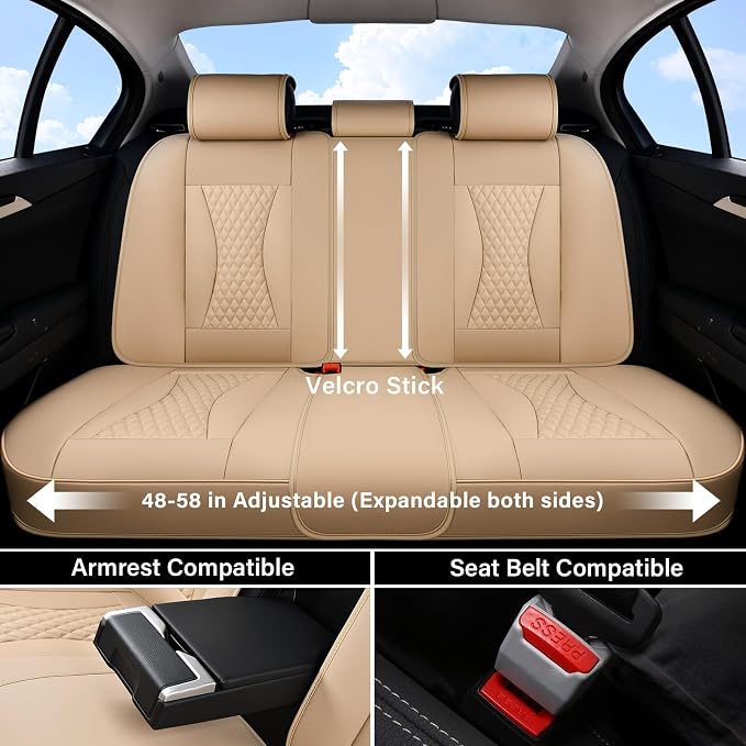 Coverado Waterproof Nappa Leather Car Seat Covers, Automotive Fullset Seat Covers, 5 Seat Car Seat Cushion & Car Seat Protector, Beige Front and Rear Covers Universal Fit for Most Cars, SUVs, Trucks
