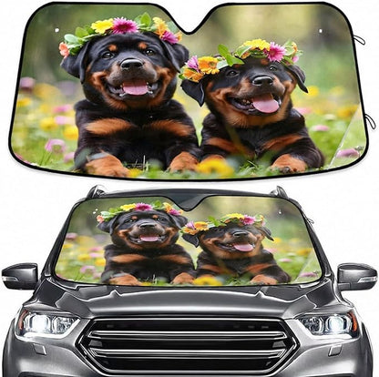 Windshield Sun Shade Rottweiler Dog Puppy Front Window Block UV Shades Visor Reflective Retractable for Car SUV Trucks