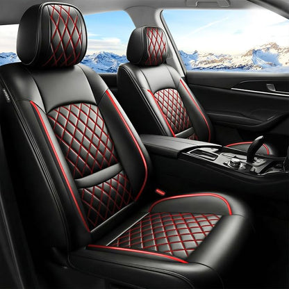 Car Seat Covers Compatible with Hyundai Elantra 2017-2025 2026 - Full Set 5 Seats Luxury Leather All-Weather Seat Cushions & Protectors, Waterproof & Breathable, Airbag Compatible (Redline)