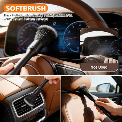 8PCS Car Detailing Brush Set, Ultra Soft Boars Hair Car Interior Detailing Brushes, Premium Car Wash Brush Kit for Professional Results ﻿Car Duster Interior or Exterior, Car Accessories Interior Tools