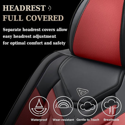 Coverado Car Seat Covers Full Set, Automotive Seat Covers Car Seat Protector Car Seat Cushion, Waterproof Leather Seat Covers for Cars, Universal Fit for Most Sedans SUV Pick-up Truck(Burgundy)