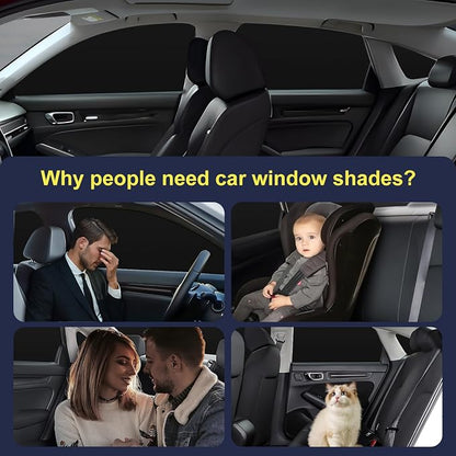 ZATOOTO Car Window Shades for Honda Civic 2017-2024, Side Window Sun Shade with Double Layer Reversible, Black for Blackout Privacy Silver for UV Blocking for Camping Sleeping Travel