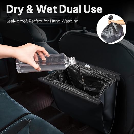 COZILO Leather Car Trash Can with Smart LED Light & Magnetic Closure,Leak-Proof, Odor-Lock Car Garbage Can for Any Cars, Sedans, SUVs, Trucks, Black