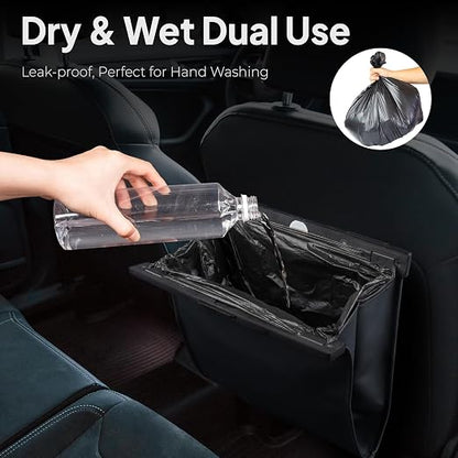 COZILO Leather Car Trash Can with Smart LED Light & Magnetic Closure,Leak-Proof, Odor-Lock Car Garbage Can for Any Cars, Sedans, SUVs, Trucks, Black
