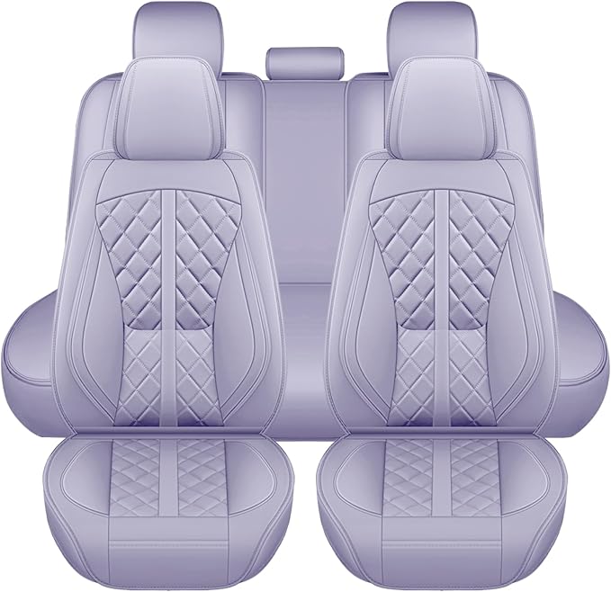 otoez Car Seat Covers Full Set, Universal Leather Seat Cover 5 Seat Waterproof & Breathable Automotive Seat Protector Full Coverage for Cars Sedens, Trucks, SUVs, Vans (Light Purple)