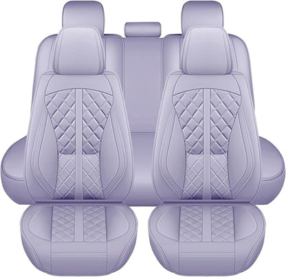 otoez Car Seat Covers Full Set, Universal Leather Seat Cover 5 Seat Waterproof & Breathable Automotive Seat Protector Full Coverage for Cars Sedens, Trucks, SUVs, Vans (Light Purple)