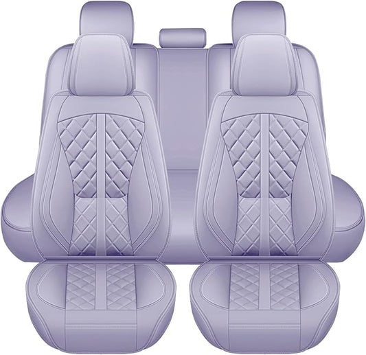 otoez Car Seat Covers Full Set, Universal Leather Seat Cover 5 Seat Waterproof & Breathable Automotive Seat Protector Full Coverage for Cars Sedens, Trucks, SUVs, Vans (Light Purple)