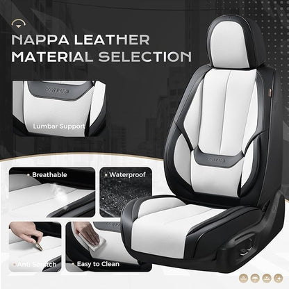 Coverado Seat Covers, Car Seat Covers Front Seats, Leather Seat Covers for Cars, Car Seat Protector Waterproof, Black Car Seat Cushion, Front Carseat Cover Universal Fit for Most Cars White