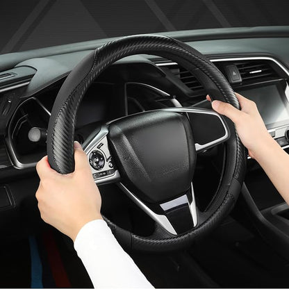 West Llama Carbon Fiber Car Steering Wheel Cover for Honda,Anti-Slip, Full Surround Breathable Leather Auto Protector(Black only)