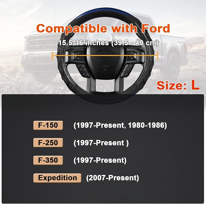 GIANT PANDA Car Steering Wheel Cover for Ford F150 F250 F350 Expedition 15.5-16 inches - Blue