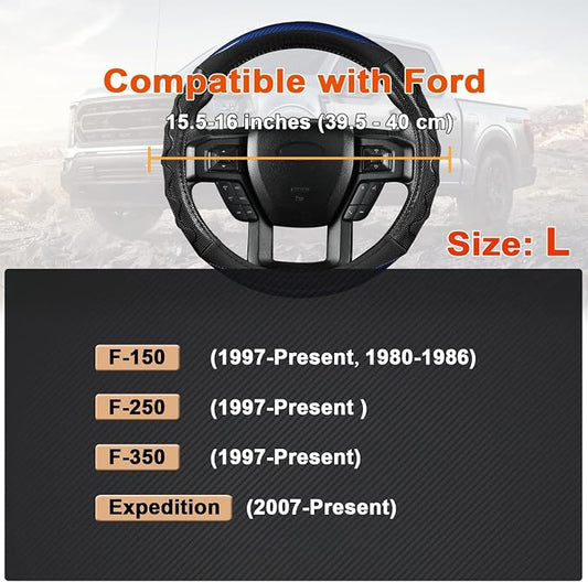 GIANT PANDA Car Steering Wheel Cover for Ford F150 F250 F350 Expedition 15.5-16 inches - Blue