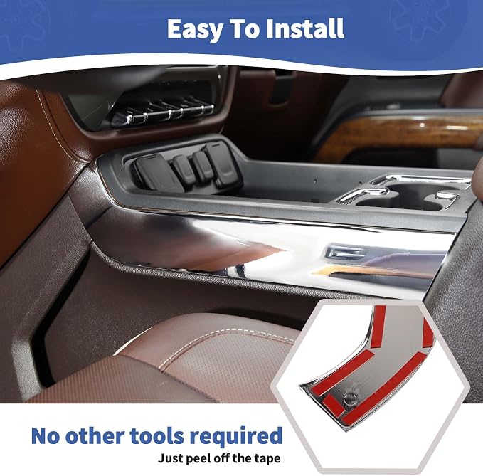 RT-TCZ for Silverado Center Console Gear Shift Side Panel Trim Cover for Chevy Silverado GMC Sierra 2014-2018 Silver Chrome Interior Accessories 2pcs