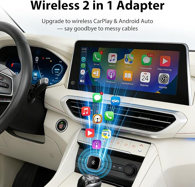 Sunweyer 2026 Latest Wireless CarPlay & Android Auto Dongle 2 in 1 Auto Connect Box,USB Type-C Port,Supports Online Updates Wired to Wireless Adapter (S42)