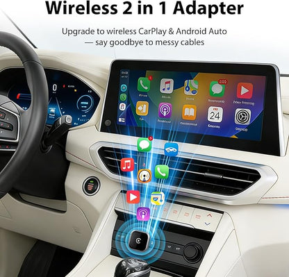 Sunweyer 2026 Latest Wireless CarPlay & Android Auto Dongle 2 in 1 Auto Connect Box,USB Type-C Port,Supports Online Updates Wired to Wireless Adapter (S42)