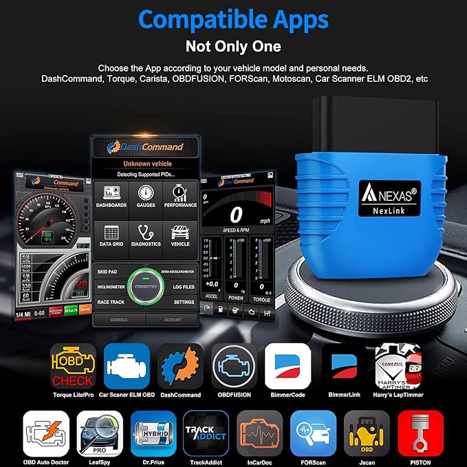 NEXAS NexLINK Bluetooth OBD2 Scanner for Car - Check Engine Light Code Reader with Live Data & Performance Test, Wireless Diagnostic Scan Tool with Resets for All US Vehicles, Works with iOS Android