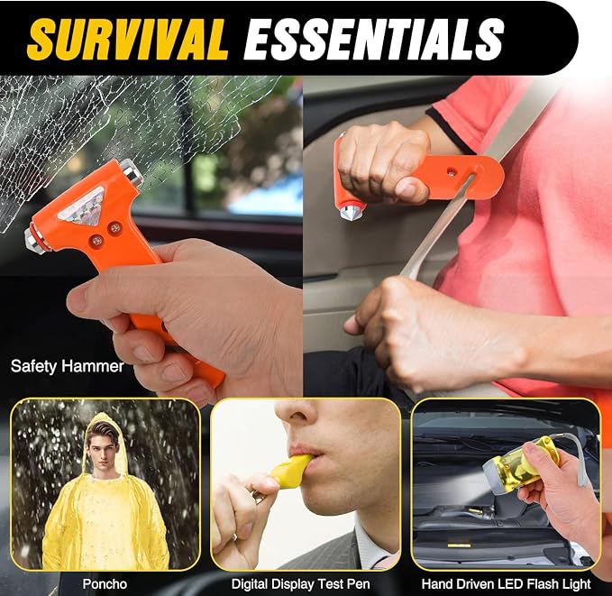 Nilight Car Emergency Kit with Jumper Cable, First Aid Kit Safety Assistance Tools for Travel Camping Outdoor Cars Truck SUV RV, Roadside Essentials with Flash Light