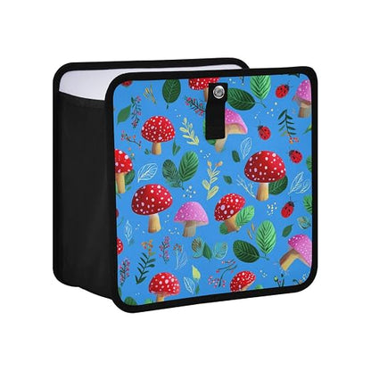 Car Trash Can Organizer Bin with Adjustable Strap for Back Front Seat Console Waterproof Leakproof Collapsible Portable 8.66 Inch Bright Blue Mushrooms Leaves and Ladybugs