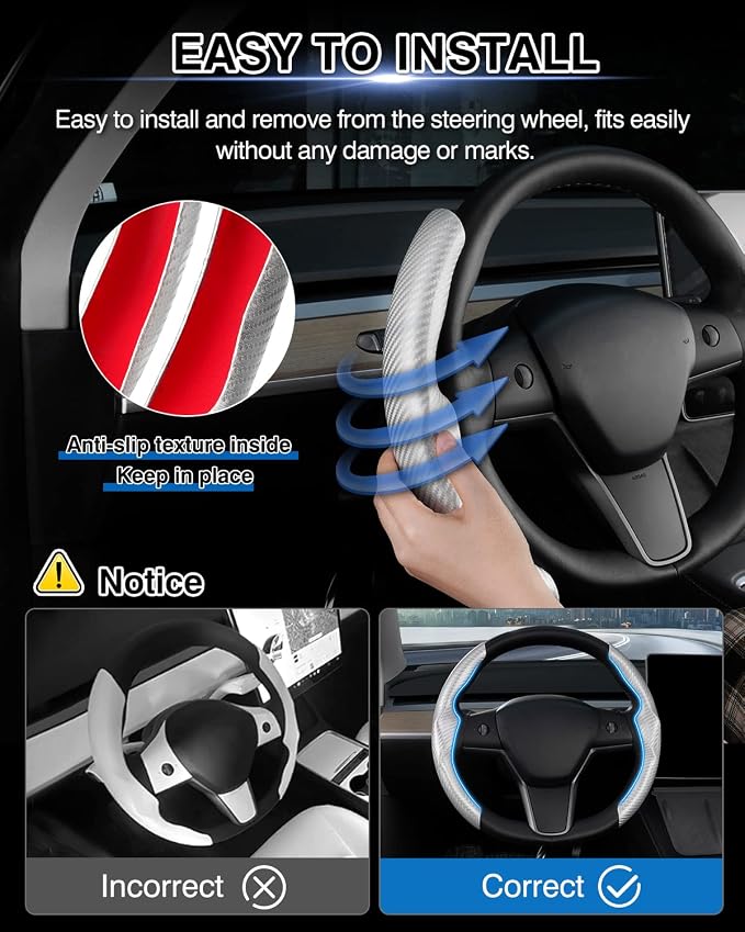 Canvcle Steering Wheel Cover for Tesla Model 3/Model Y Accessories Carbon Fiber Steering Wheel Cover Protector Anti-Slip, Comfortable Grip, Breathable, Model 3/Y Accessories