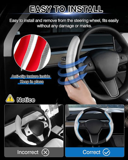 Canvcle Steering Wheel Cover for Tesla Model 3/Model Y Accessories Carbon Fiber Steering Wheel Cover Protector Anti-Slip, Comfortable Grip, Breathable, Model 3/Y Accessories
