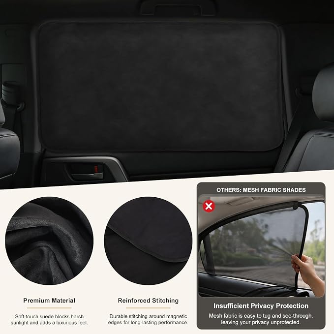 XCBYT Magnetic Car Window Shades Rear Side Windows 2PCS, 100% Blackout Privacy Curtains, Suede Car Window Covers for Baby, Passengers, Camping, Breastfeeding & Travel Rest