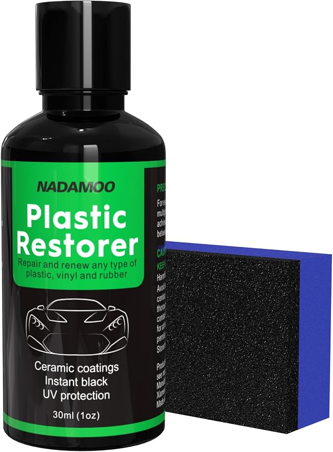 NADAMOO Plastic Restorer for Cars - Back to Black Ceramic Trim Restorer - Automotive DIY Kit for Exterior & Interior Plastic, Bumpers, Vinyl - Instant Black & 6-Month Protection, 30ml with Applicator