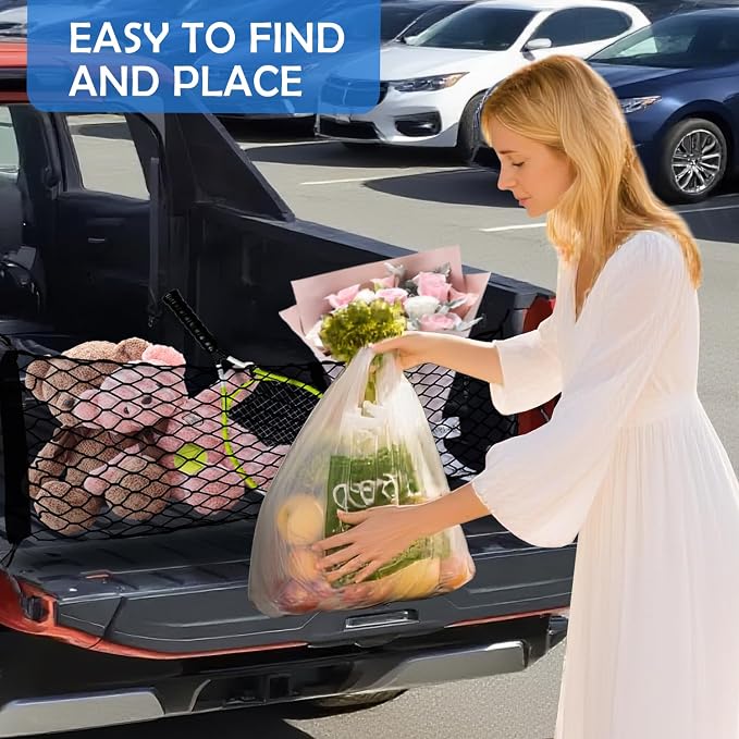 Envelope Style Cargo Net for 2023-2026 Chevy Colorado&GMC Canyon Accessories, Trunk SUV Mesh Cargo Net, Upgraded 5mm Bungee & Double-layer Nylon Storage Tailgate Netting Grocery&Tools Holder Organizer