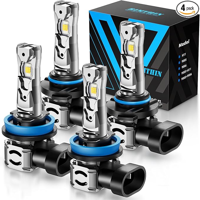 rimthin 9005+H11 Bulbs Combo, H 11 9005 Fog Lights Bulb, 64,000LM 800% Brighter with Cooling Fan, Plug and Play, Pack of 4