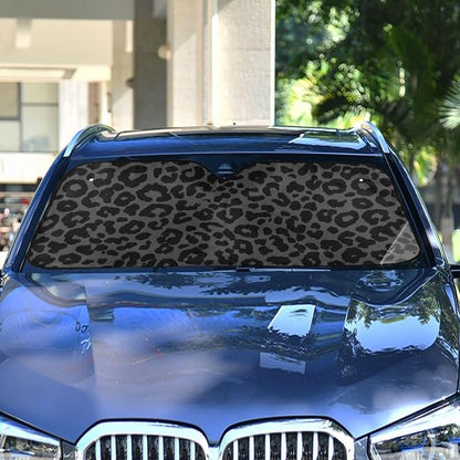 Windshield Sun Shade Dark Gray Leopard Cheetah Print Ram Front Window Block UV Shades Visor Reflective Retractable for Car SUV Trucks