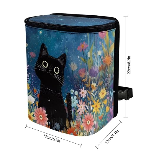 Talayituse Cat Daisy Flower Print Car Trash Can Portable Auto Garbage Bin Multifunctional Vehicle Interior Accessories with Adjustable Straps Universal Fit Truck SUV Sedan