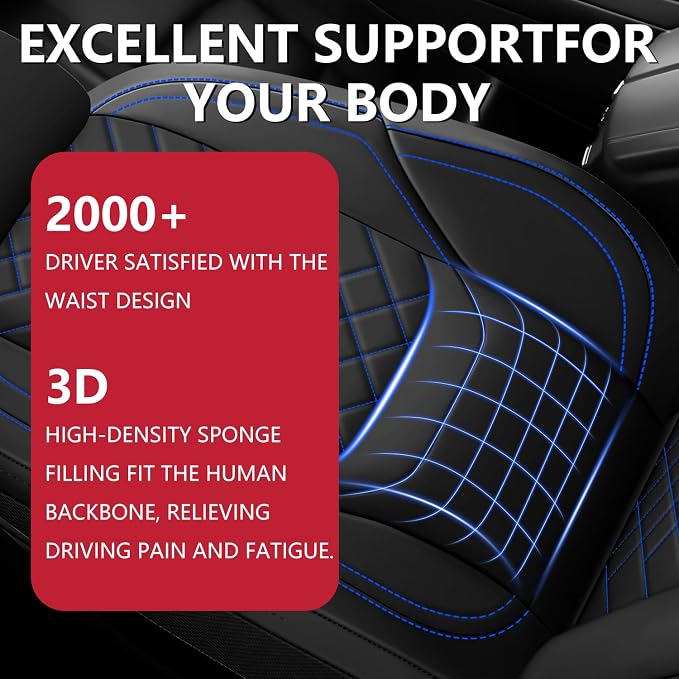 BABYBLU Chevy Silverado Seat Covers Full Set,Truck Seat Covers for Silverado GMC Sierra,Custom Fit 2007-2026 1500/2500HD/3500HD(Black & Blue, Full Set)