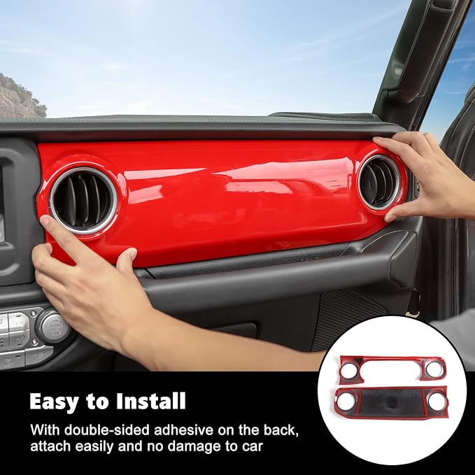 RT-TCZ Center Console Trim Cover Dashboard Control Panel Cover Decorative Interior Accessories for Jeep Wrangler JL JLU & Gladiator JT 2018-2023,Red