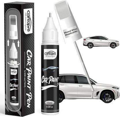 Mineral White Metallic(A96) for BMW Touch Up Paint Pen, 2 in 1 Car Scratch Remover with Pen Tip and Brush, Precise Color Match for Car Paint Scratch Repair, Quickly and Easily Fix Chips and Nicks