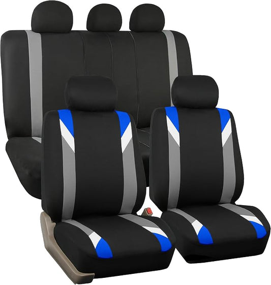 FH Group Premium Modernistic Flat Cloth Car Seat Covers – Universal Fit, Washable Seat Covers for SUV Sedan Van, Blue, Full Set