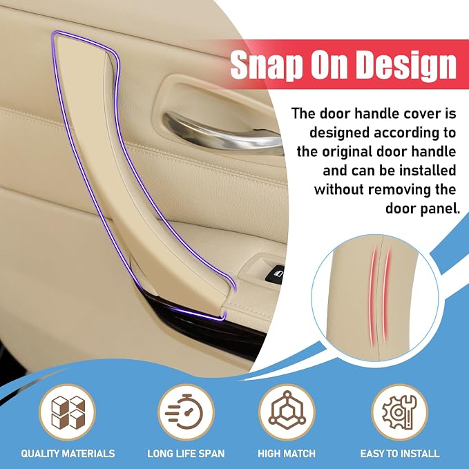 Compatible with BMW 3 Series Door Handle Covers E90/E91/E92/E93 2004-2011,6PCS Left and Right Passenger Interior Door Pull Handle Set for BMW 318i,320i,323i,325i,328i,330i,335i(Beige)