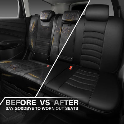 CAR PASS Leather Back Seat Cover, Universal Waterproof Bench Rear Seat Cover Zipper Split Rear Bench Protector Fit 95% Automotive Interior Covers for Cars Sedans SUVs (Rear,All Black)