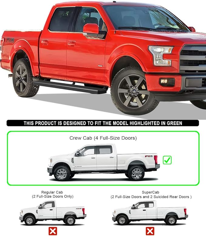 APS 6in Stainless Steel Black Running Boards Compatible with Ford F150 2015-2026 SuperCrew Cab & F150 Lightning 2022-2026 & F-250 F-350 Super Duty 2017-2026 Crew Cab (Nerf Bars Side Steps)