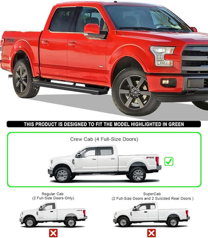 APS 6in Stainless Steel Black Running Boards Compatible with Ford F150 2015-2026 SuperCrew Cab & F150 Lightning 2022-2026 & F-250 F-350 Super Duty 2017-2026 Crew Cab (Nerf Bars Side Steps)