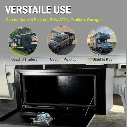 24 Inch Underbody Truck Tool Box with T-Handle Lock,Heavy Duty Truck Storage Organizer Tool Box Chest For Storage Smooth Surface Waterproof, 24"x 12"x 14" inch Black