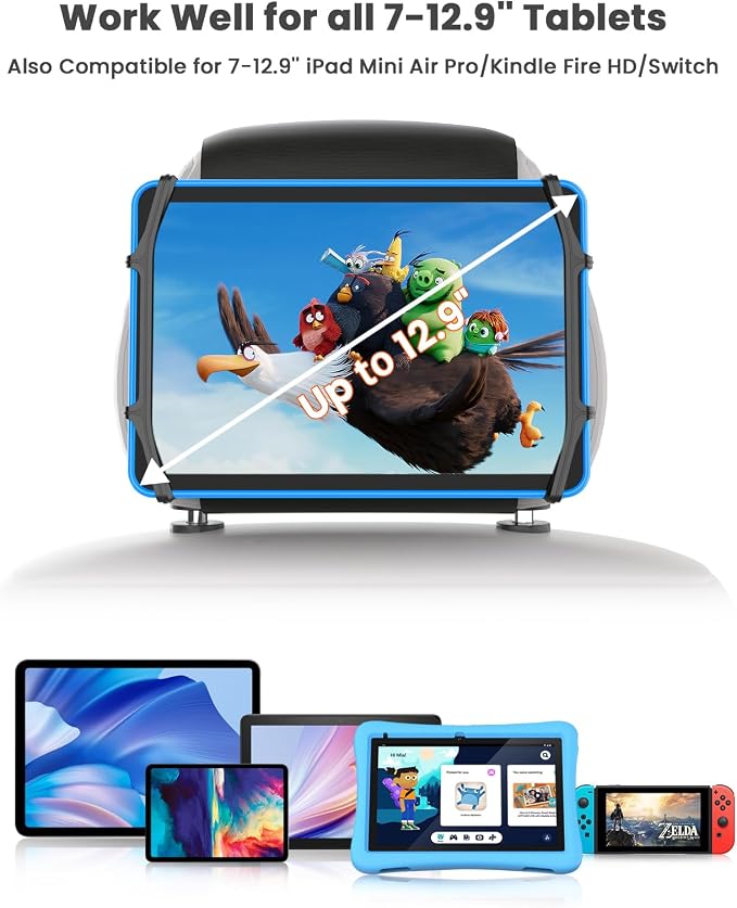WONNIE Car Tablet Holder, Upgraded iPad Holders for Car Mount Headrest, iPad Mount Back Seat for Kids with Anti-Slip Strap, Silicone Holding Net/Fits All 7-12.9'' Tablets, 2 Pack
